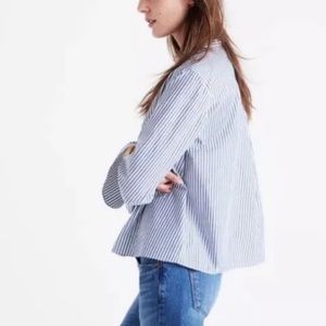 MADEWELL Striped Blue Bell Sleeve Button Down Blouse/ Top F9902